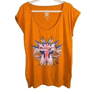 Y2K Pier 27 Riviera Maya Orange Graphic Tropical Vacation Tee Size M Beachy